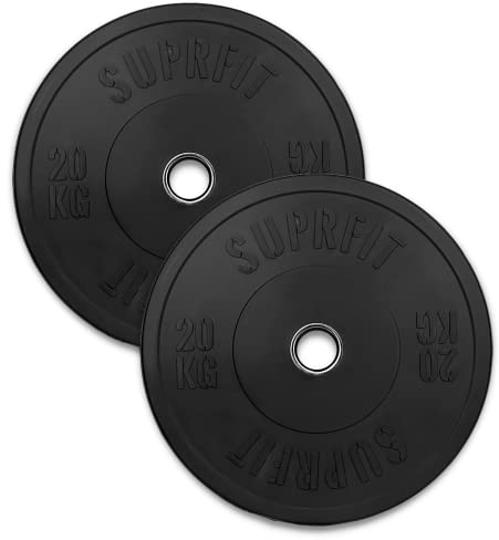 SUPRFIT - Hantelscheiben gummiert 2x20 kg - Premium Fitness Bumper Plates in Schwarz - Stoßabsorbierende Gewichtsscheiben aus Vollgummigranulat - 40 kg Hantelscheiben Ø 50mm für Langhantel Training