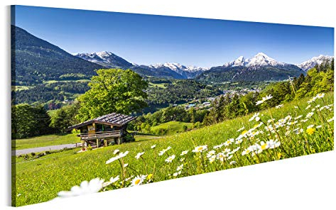 islandburner Bild Bilder auf Leinwand schöne Berglandschaft in den bayerischen Alpen mit Dorf von Berchtesgaden und von Watzmann-Massiv Wandbild, Poster, Leinwandbild MYT