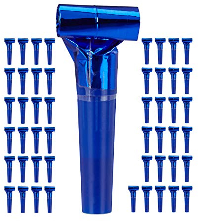 Relaxdays 10027942_45 Partytröten 50er Pack, Luftrüssel Kinder, Tröten Kindergeburtstag, Party Pack Krachmacher, Blasrüssel, blau, 2 x 3 x 8 cm