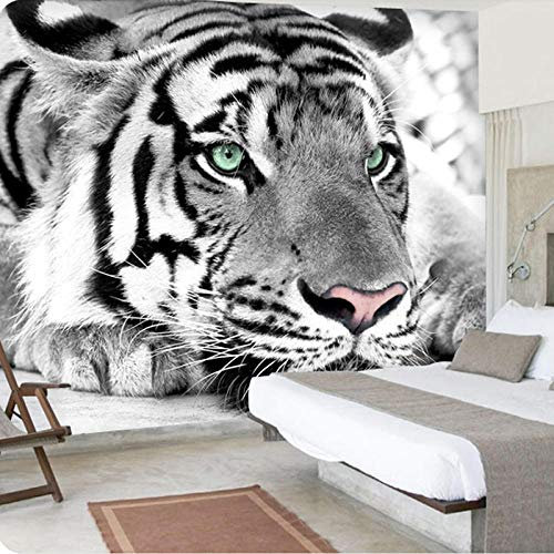 Papier peint intissé 3D Animal tigre noir et blanc Trompe l oeil murales 350x256 cm Salon chambre Bureau tv fond d'écran Décoration Murale 7 lés