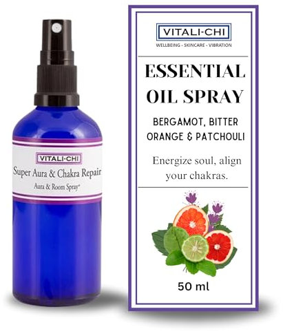 Vitali-Chi Ätherisches Öl Spray mit Bergamotte, Bitterorange und Patchouli, zur Reinigung und Reinigung von Aura, Chakren und Meditationsunterstützung, Lufterfrischer, Aura, Raumspray, 50