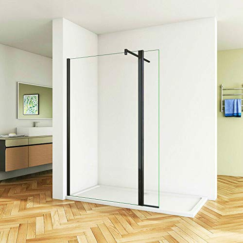 Aica Sanitär 90cm Walk in Duschwand Duschabtrennung walk-in Dusche 8mm NANO Glas mit Flipper Schwarz