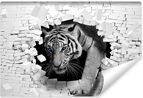 Muralo Selbstklebende Fototapete 180 x 120 3D Effekt Tiger Tapete Tiere Katze Explosion Ziegel Wohnzimmer Schlafzimmer Wandbilder XXL Wand Br. 180 cm x Hö. 120 cm