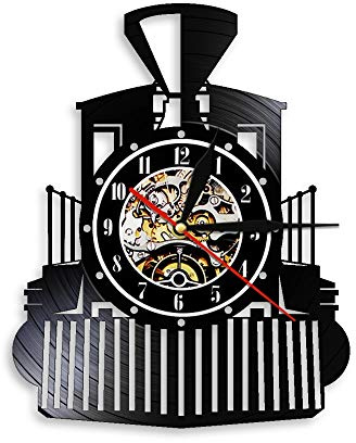 ELD Vintage Dampflok Wanduhr Lok Lok Zug Vinyl Schallplatte Wanduhr Express Zug Transport Eisenbahn Wanddekoration Musik Kunst Wanduhren