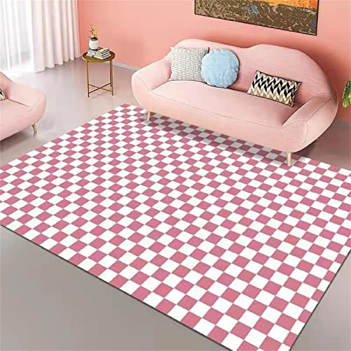 Home Teppich Bodenmatte Teppich Terrasse Outdoor Rosa Karierter Mädchenteppich weicher Kristallsamt maschinenwaschbar Kurzflor Teppich 60X90cm