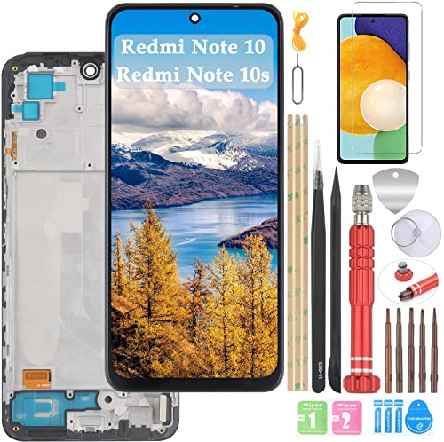 YHX-OU 6.43'' Negro+Marco Incell LCD para Xiaomi Redmi Note 10 4G para Redmi Note 10s Pantalla Táctil de Reemplazo de Digitalizador y Herramienta