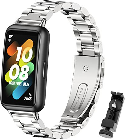 MIJOBS Correa para Huawei Band 7 Acero inoxidable Reemplazo de Correas de Metal Pulsera Compatible con Huawei Watch Band 7 Standard y Huawei Band 7 NFC Edition Pulseras
