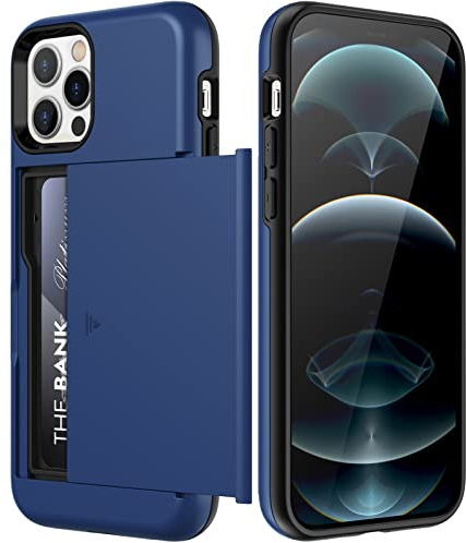 JETech Wallet Case for iPhone 12 Pro Max 6.7-Inch with Card Holder, Dual Layer Shockproof Protective Phone Cover, Sliding Hidden Slot (Cobalt Blue)