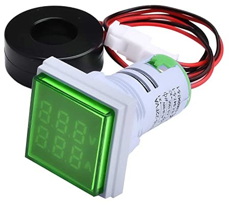 Aideepen 22mm AC Strom Spannungsprüfer, LED-Anzeigelampe Digitalanzeige Voltmeter Amperemeter Frequenzmesser Multimeter Panel AC 60-500V 0-100A 0-99Hz, Mini Square (Grün)