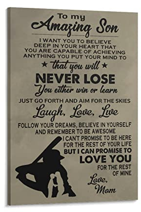 Baseball-Poster Mom to Son I Want You To Believe Deep In Your Heart, Poster für Schlafzimmer, Ästhetik, Bilderdruck, Leinwandbild, 60 x 90 cm, Rahmen-Stil