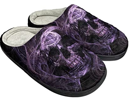 Kuiaobaty Damen-Hausschuhe mit Memory-Schaum, Musik, Regenbogen, Totenkopf-Druck, Winter-Hausschuhe für drinnen und draußen