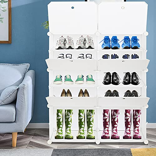 LEADZM Schuhregal, 5/7-stufiger Schuhschrank, Schuhregale Organizer, Regalsystem, Steckregal aus Kunststoff DIY, für Schrank Flur Schlafzimmer Eingang (Weiß, 20 Paar)