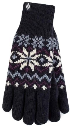 HEAT HOLDERS - Ladies Cute Striped Fairisle Warm Knitted Fleece Lined Winter Thermal Gloves