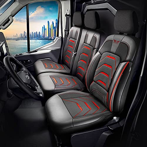 RC Royal Class Maßgeschneiderte Sitzbezüge Fahrersitz 2er Beifahrersitzbank passend für VW T5 T6 T6.1 (VW T5, T6, T6.1 A2, Schwarz Rot 372J02)