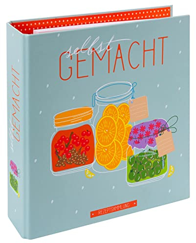 goldbuch 69 028 Rezeptordner Selbstgemacht, Ordner Maße 21 x 24 x 5 cm, Hefter mit 2-Ringmechanik, Einband aus Kunstdruck, Ringordner Motiv Einmachgläser, Ringbuch Blau