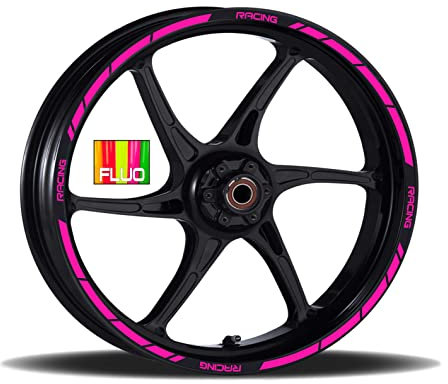 Aufkleber-Set für Motorrad kompatibel mit R1 R6 YZF R125 R-125 komplett für 2 Räder 17 Zoll Streifen Felgen wählen Farbe Artikel RT001 (046 Neonrosa)