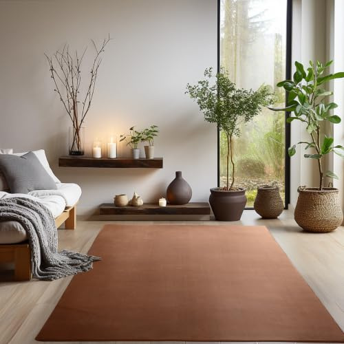 SIMPEX Waschbarer Kurzflor Teppich 140x200 cm Braun Modern
