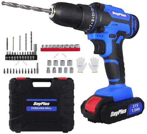 Battery Screwdriver Cordless Drill Set with 2X 1500mAh Battery, Battery Powered Handheld Drill Set with 1 Battery 1.5Ah, LED Work Light & Charger Included