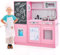 COSTWAY Set da Cucina per Bambini con Lavagna, Telefono, Microonde, Fabbricatore di Ghiaccio, Giocattolo da Cucina in Legno con Accessori e Suoni Simulati per Ragazzi di 3-6 Anni (Rosa)