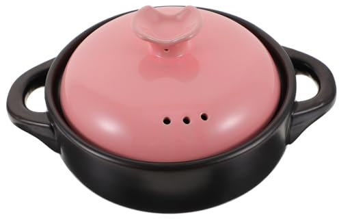 FUNOMOCYA Ceramic Stew Pot for Home Cooking Multi-Functional Stockpot with Double Ears for Soup Noodles Braised Dishes High-Temperature Resistant Capacity Pink