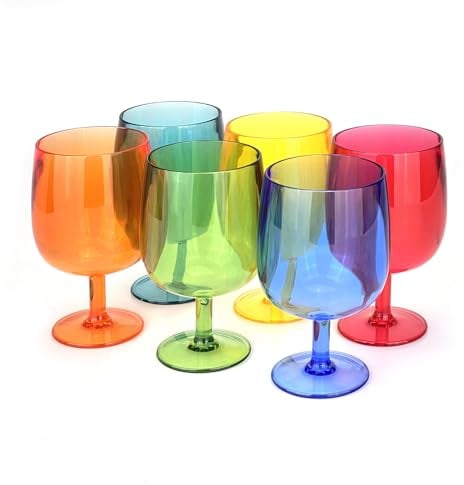 Yalin Lot de 6 verres à vin et à eau empilables incassables en plastique acrylique 355 ml (multicolore, 355 ml)