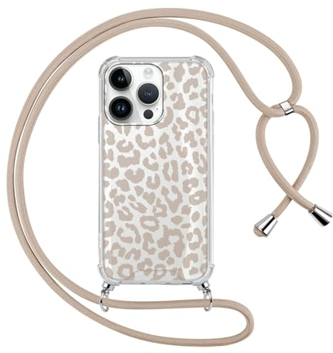 ZhuoFan Handyband Handyhülle für iPhone 13 Mini Hülle mit Band, Transparent Aesthetic Muster Schutzhülle, Silikon + Schwer PC mit Kordel zum Umhängen Necklace Lanyard Case, Leopard