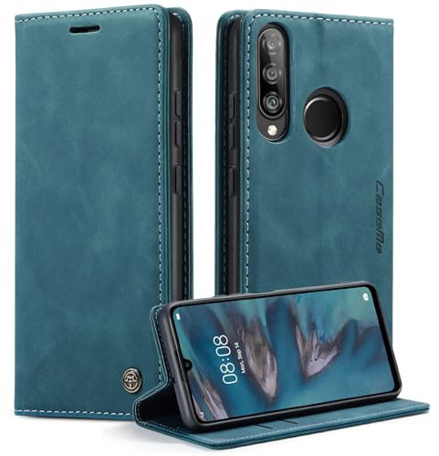Cracedily for Huawei P30 Lite Case, Flip Wallet Leather Case with Card Holder Magnetic Closure Shockproof Kickstand Protective Phone Cases Cover for Huawei P30 Lite,Blue-Green
