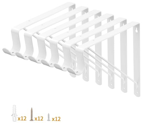 Yarssihha 6 Pack Closet Rod Bracket, 12 x 10.4 Inch Wall Mounted Closet Shelf Bracket, White Closet Rod Support Bracket with Screws