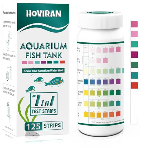 7 in 1 Aquarium Teststreifen, 125 Count Fisch Tank Teststreifen für Süßwasser Salzwasser Teich, Wasser-Test-Kit Aquarium für Chlor, Gesamthärte, Karbonat, Alkalinität, Nitrat, Nitrit und pH