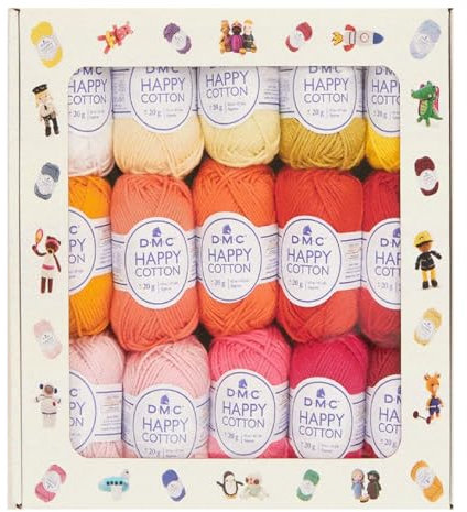 DMC - Cofanetto Happy Cotton DMC con 30 gomitoli - Filo per maglia e uncinetto - Amigurumi | Cofanetto 30 gomitoli - 30 colori | 100% cotone - Certificato Oeko-Tex standard 100