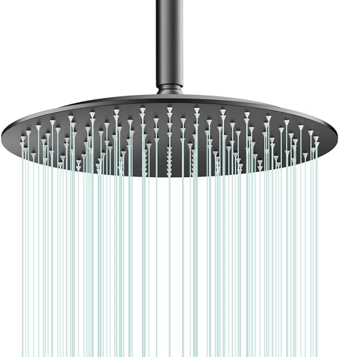 Docce Fisso Rotondo Soffione Doccia a Pioggia in Acciaio Inox Soffione Doccia a Pioggia con Getti In Silicone Anticalcare 304 Acciaio Inox Ultra Sottile (Nero, 30 cm)