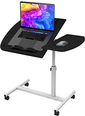 DHHOZAMZ 60x40cm Laptoptisch mit Rollen, Laptopständer Computertisch Höhenverstellbarer 61.5-96.5cm, Klappbarer Computertisch Klapptisch Mobiler Beistelltisch Schreibtisch PC Tisch für Büro, Schwarz