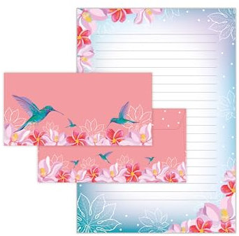 Briefpapier-Set Natur Exotische Blumen Briefblock mit Umschlag für Kinder Erwachsene Geschenk (Block A4 mit 25 Blätter + 15 Umschläge DIN Lang)
