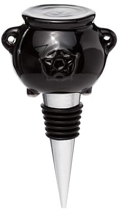 Puckator Ceramic Cauldron with Pentagram Bottle Stopper - Ceramic Wine Bottle Stopper for Prosecco and Wine - Wine Glass Bottle Topper - Funny Wine Gifts for Wine Lover - Red Wine Accessories