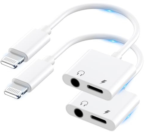 2 Stück [Apple MFi-Zertifiziert] Lightning auf 3,5-mm-Kopfhöreranschluss Adapter für iPhone, 2-in-1 iPhone Kopfhörer Aux Audio + Ladekabel Splitter Adapter Dongle für iPhone 14 13 12 11 XS XR X 8 7