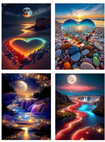 FLAJZ Diamond Painting, 4 Stück Diamond Painting Erwachsene, Diamond Painting Set für Erwachsene und Kinder, Mosaikherstellung Für Wohnzimmer, Schlafzimmer, Büro, Wand, Heimdekoration