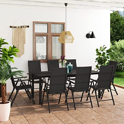 Capwee Gartenmöbel Set 8 Personen Garten essgruppe 8 Personen Gartentisch mit 8 stühlen Set Gartengarnitur -Schwarz-9-tlg