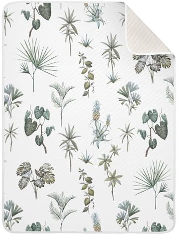 Sevdomey Couverture en coton doux pour bébé - Motif plante tropicale - Cadeau pour nouveau-né - Unisexe - 76 x 101 cm