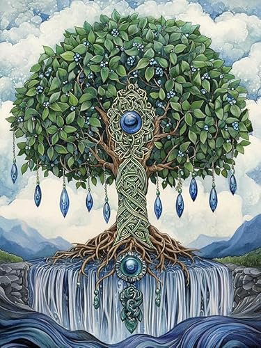 Bimkole 5D DIY Diamond Painting Kits Arbre De La Vie, Racine Broderie Diamant Kits De Broderie Au Point De Croix Strass Rond Résine Peinture Décor à La Maison 30x40 cm
