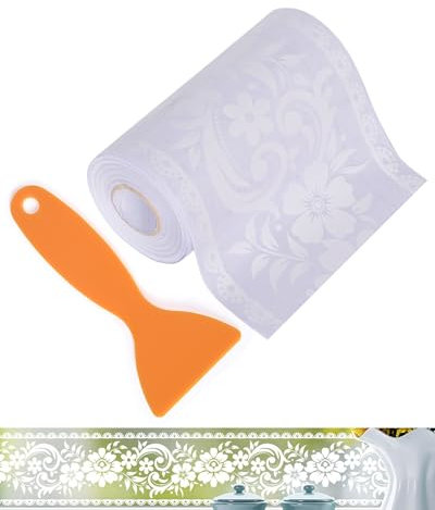 FBBULES Weiße Bordüre Selbstklebend PVC Spitze Tapetenbordüre Transparente Dekorative Wandbordüre für Küche Badezimmer Schaufenster Glastür Spiegel