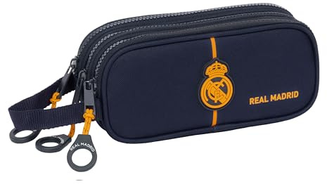 Real Madrid 2. Team 24/25 Federmäppchen mit 3 Reißverschlüssen, für Kinder, ideal für Kinder von 5 bis 14 Jahren, bequem und vielseitig, Qualität und Widerstandsfähigkeit, 21 x 7 x 8,5 cm, Marineblau,