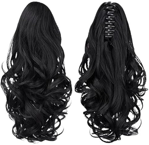 YIWEOG Pferdeschwanz-Verlängerungsklaue, mittellange, lockige, gewellte, natürliche, weiche Clip-Perücke für Frauen und Mädchen, unsichtbare synthetische Haarteile