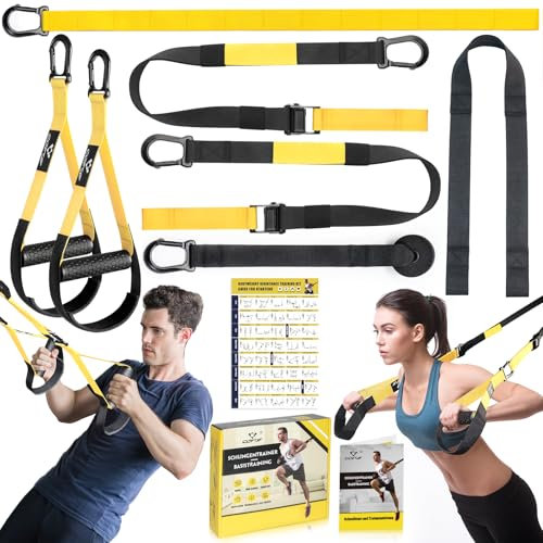 Schlingentrainer, Sling Trainer für EIN Ganzkörpertraining, Schlingentrainer für zuhause mit Großem Griff Türankerbefestigung Tragtasche