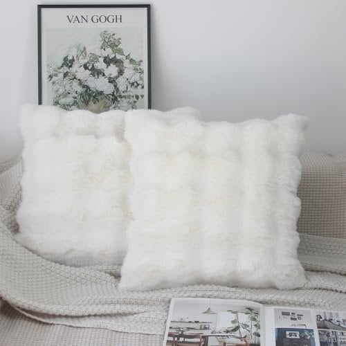 NIULAA 2er Set Deko Kissenbezug 50x50 Creme Weiß Weich Kunstpelz Kissenbezüge Flauschig Luxus Plüschkissen Quadratisch Kissenhülle Pelz Dekokissen Sofakissen Aesthetic Kuschelig Kissen