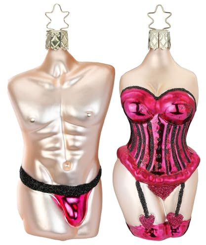 Christbaumschmuck Weihnachtskugeln Set | Geschenkset Christbaumfigur | Made in Germany | Handbemalt und mundgeblasen (Torso Mann und Frau)