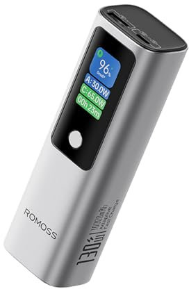 ROMOSS Compact 130W Fast Charge Power Bank, 10000mAh Laptop Portable Charger, USB C Battery Pack for iPhone 17/16/15/14, Samsung S25/S24/S23, iPad, MacBook Pro, Surface Pro, Laptops, Switch and More