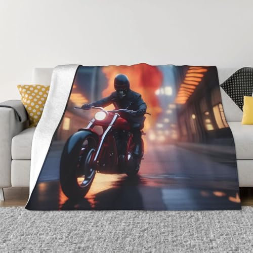 POEZJZW Flanelldecke mit Biker-Skelett-Muster, 127,7 x 101,6 cm, superweiche, warme Decke, Winter-Bettwäsche, Geschenke für Sie und Ihn