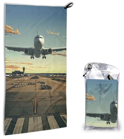 BWWHCCTI Flughafen-Handtuch, bedruckt, schnelltrocknend, 40,6 x 80 cm, Mikrofaser-Handtuch mit PVC-Tasche für Badezimmer, Camping, Strand, Reisen, Outdoor-Sport
