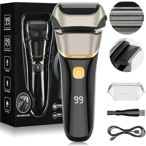 AOOWU 2 in1 Folienrasierer Herren, Wiederaufladbarer USB Elektrorasierer, Rasierer Herren Elektrisch, Rasierapparat Trockenrasierer, Elektrischer Rasierer Wet&Dry, 100 Min Laufzeit, Waschbarer