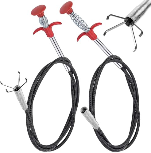 Lot de 2 pinces à griffes 200 cm/90 cm, pince de préhension flexible, spirale de nettoyage de tuyau, pince à quatre griffes pour cuisine, salle de bain et égouts